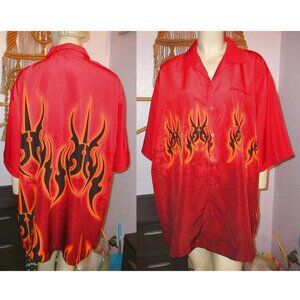 Vtg Malibu Dreams Men's Shirt Size XXL Red Flames Button Up Camp Las Vegas Bowl